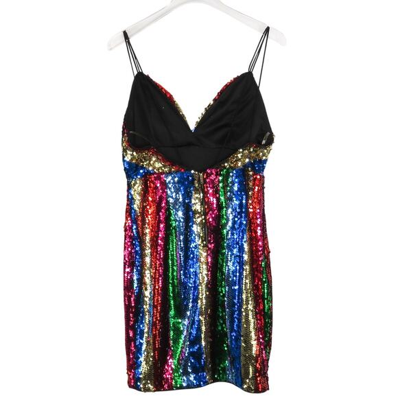 Revolve ENTRY Multicolor Rainbow Sequin Cocktail Mini Dress Small Party Club - Picture 5 of 8